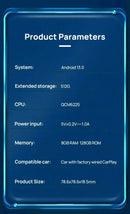 Streaming Box Automotivo Carlinkit Carplay Android 13 128GB 8GB RAM